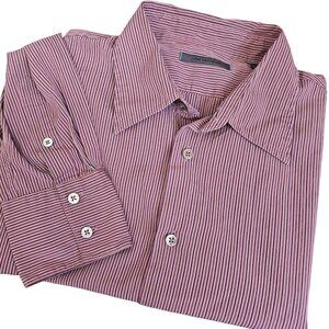 John Varvatos Men's Button Up Dress Shirt SZ XL Long Sleeve Stripes Cranberry